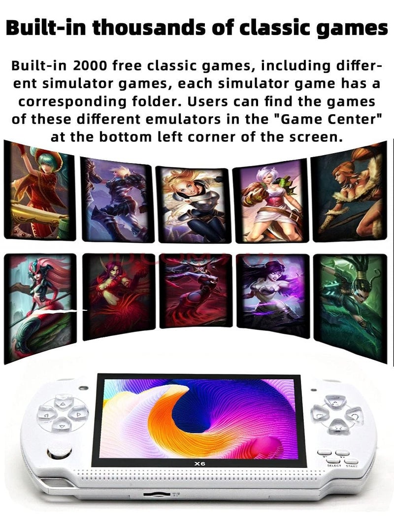 JXD Handheld Game Console 4.3 inch 8GB Built in 2000 Games for Multiple Simulators X6 Retro Video Game Console Mp3/4/Ebook TV Out Mini Hand Portable Game Player Device Holiday (White) - Image 4